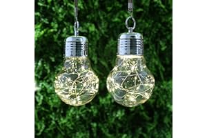 JHY DESIGN Lot de 2 Lampes Suspendues Lampes D'extérieur à Piles Avec Poignée Lampe de Table LED Etanche Décorative pour Porche Jardin Patio Backyard Courtyard Pathway (Avec Corde de Chanvre)