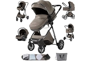 Prokoke Carrito Bebe 3 en 1, Carrito Bebe con Empuje Reversible de Dos Vías, Carro 3 Piezas con Estructura de Aleación Aluminio, Cochecito Tres Piezas Para Recién Nacidos (225 Chocolate)