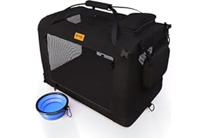 PETPROVED Dog Travel Crate Dog Carrier Pet Carrier for Medium Dogs Travel Crate for Car Puppy Cat Large Soft Fabric Foldable Collapsible for Car Seat Boot (XL Black)