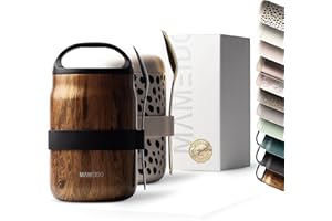 MAMEIDO Termo para Comida 800 ml, vaso de yogur para llevar de acero inoxidable, vaso térmico a prueba de fugas, fiambrera sin BPA, recipiente para mantener caliente (Oak Wood)