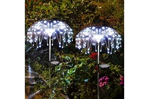 EAAERR Luci Solari da Giardino - 2 Pezzi 120 LED Fuochi d'Artificio Solari, Luci Fatate Natalizie - Led Luci Solari Giardino Decorative per Aiuola,Feste, Vaso,Casa, Prato, Balcone（Bianco）