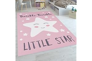 Paco Home Childrens Rug Childrens Bedroom Girls Cute Star Slogan Pink White, Size:80x150 cm