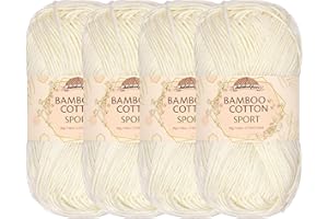 BAMBOOMN JubileeeYarn - Hilo deportivo de algodón de bambú, 50 g/madeja, leche de almendras, 4 madejas