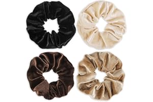 WY LIGHTING LEVEL Lot de 4 grands chouchous en velours pour femme - Doux - Pour queue de cheval - Couleurs mignonnes - Élastiques à cheveux tendance pour adolescentes et femmes - Cheveux fins et bouclés