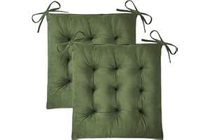 FlyGulls Kitchen Chair Cushions Set of 2 Tufted Square Seat Cushions with Ties Plush Chair Pad for Kitchen Dining Room Office(39x39cm Green)