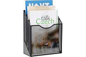 EasyPAG Metal Mesh 3 Tier Portrait A4 Wall Mounted Magazine Holder,Desk Leaflet Display Stand,File Organiser,Literature Storage Rack for Office & Home Desktop Tidy,Black