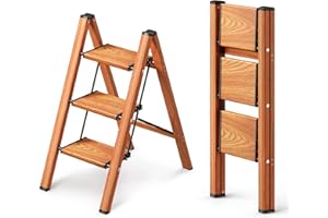 GameGem 3 Stufen Leiter, klappbarer Tritthocker mit breitem Anti-Rutsch-Pedal, leichtes und dennoch stabiles Aluminiummaterial, 150 kg Tragkraft, hübsches, modernes Aussehen für den Innenbereich