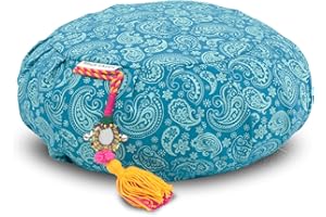 Yoga Laden Cuscino da meditazione rotondo – Paisley Zafu – 15 cm di altezza – Cuscino da yoga colorato con rivestimento lavabile in 100% cotone – Cuscino da yoga stampato con ciotola di grano saraceno