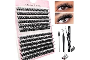 HERACKS 240 Pcs DIY Wimpern Extensions Set 0.07D Wimpern Einzeln Individuelle Falsche Wimpern Cluster mit Wimpernkleber und Pinzette für Anfänger Wiederverwendbar Wimpernbüschel (240P-60+80D)