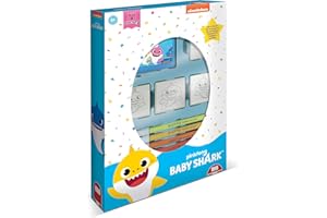 Multiprint Box 4 Timbri per Bambini Baby Shark, 100% Made in Italy, Set Timbrini Bimbi Personalizzati, in Legno e Gomma Naturale, Inchiostro Lavabile Atossico, Idea Regalo, Art.27995