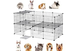 URKITD 2-Tier Dog Playpen Pet Barrier with Door & Slope, DIY Metal Enclosure Exercise Fence Portable Pet Animal Run Cage for Indoor Outdoor, Puppy Rabbit Ferret Guinea Pig Bunny Room Divider, 36 Packs