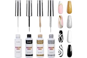GOFLORDEN Kit de vernis à ongles gel pour nail art, 4 couleurs noir, blanc, or, argent, avec pinceau fin pour French Tip Manucure DIY Nail Art, 8 ml