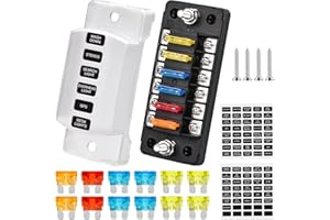 PAKINUI 6 Vías Portafusibles Caja Fusibles 12v, Porta Fusibles Coche 12v, Cuadro Fusibles Plano con 12 Piezas de Fusibles, para el Vehículo Marino Van SUV Bota Camión Automático