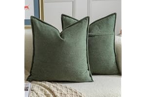 Madizz Lot de 2 Doux Housses de Coussin en Chenille avec Bordure Décorative pour Canapé Chambre à Coucher Salon Décoration Maison Moderne Vert 40x40 cm