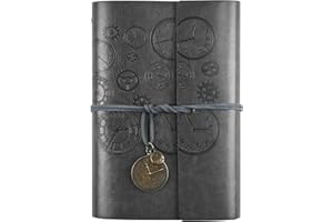 ASTEN Diario di Viaggio in Pelle, Ricaricabile, con Rilegatura a Spirale Vintage, Quaderno di Viaggio Taccuino in Pelle, con Carta a Righe, Regalo per Ragazze, Ragazzi, Formato A6, 18 x 13 cm, colore Grigio