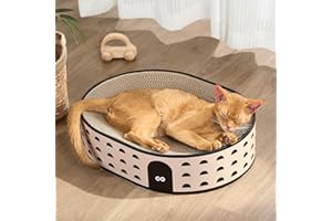 Conlun Ovale Griffoir pour Chat 2-en-1, Nid Grattoir Chat Carton Ondulé Naturel, Base Scellée Anti-Débris, Protection Canapé Durable sans Montage & Prêt à l'emploi