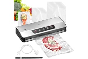 Macchina Sottovuoto, Reemix 8-in-1 Macchina Sottovuoto per Alimenti con Potente Aspirazione 65 KPA, Sottovuoto con Lama Integrata, 20 Sacchetti & Tubo Accessorio, Luci LED, Facile da Pulire