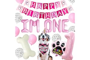 BACH AND BOUJEE Dog First Birthday Party Supplies Dog Puppy 1st Birthday Banner Balloons Hat with Number Bandana Woof Balloons for Pets Decorations