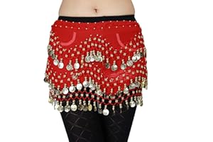 MSZSA 3 Rows Belly Dance Hip Scarf WRAP Belt Dancer Skirt Costume Coins