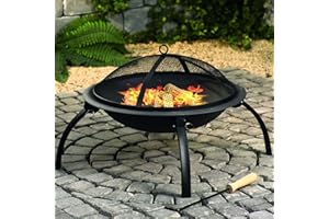 Marko Outdoor Large Fire Pit Steel Folding Garden Patio Round Heater Burner Firepit Camping Grill BBQ Bowl with Poker