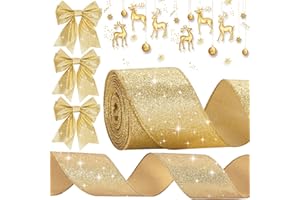 KVGBNT Schleifenband Weihnachten, Weihnachten Deko, 9,1M Weiches Schleifenband 63MM Schleifenband Weihnachten Für Weihnachten Basteln, Geschenkverpackungen, Baumschmuck Weihnachten (Glitzergold)