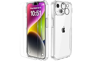 ORETECH para Funda iPhone 14, con [2X Protector de Pantalla][1X Cámara Protector de Pantalla] Antigolpes Antichoque Anti-Arañazos Transparente para Carcasa Fundas iPhone 14 Case 6.1" Clara
