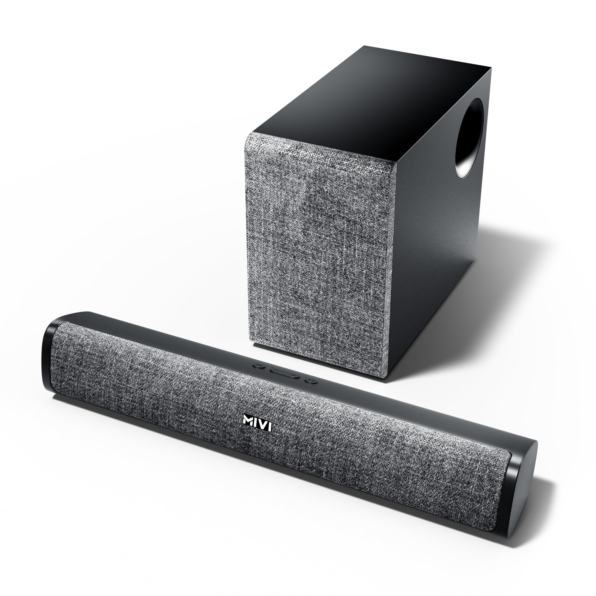 Mivi Fort Q48 Soundbar with subwoofer, 48 Watts, 2.1 Channel with 2 in-Build Full-Range Speakers and an External subwoofer, Multiple Input Modes, Made in India soundbar for TV