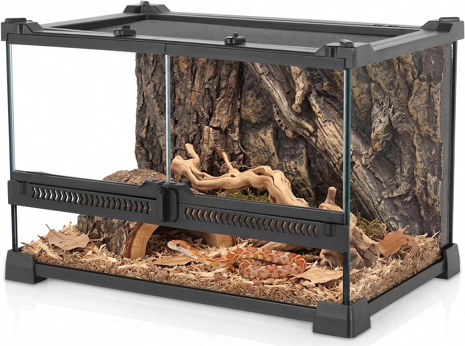 NEPTONION Mini Reptile Glass Terrarium 12"x8"x8" Durable Reptile Habitat Tank with Heat Resistant Aluminum Alloy Frame, Double Swinging Doors for no Jam by Sand and Other Debris