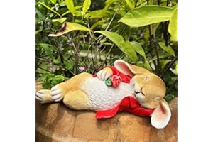 Handsider Garden Statues Bunny, Easter Decorations Rabbit Figurine Tabletop Decor, Animal Sculpture Ornament Home Decor for Yard Lawn Outdoor Indoor Thanksging Xmas (Red)