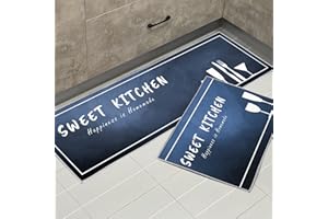 KGIHPC 2 Piece Kitchen Mat Non Slip Kitchen Rug Set Kitchen Floor Mat Runner Waterproof Standing Mat (Blue, 40x120cm+40x60cm)