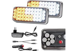 ROUTEKING Gyrophare Led Sans Fil - 2x42 LED d'avertissement de danger magnétique pour les véhicules de poids lourds, phares d'urgence de remorque sans fil de remorque portable rechargeable (ambre/blanc)