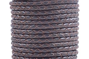 KONMAY 5 Yards 3.0mm Lederband Lederschnur Rund geflochten,Grau