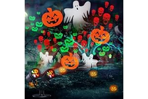 Moxled Décoration d'Halloween - Projecteur dynamique à double tête avec minuterie - Étanche - Squelette - Diable - Citrouille - Lumières décoratives pour jardin, fenêtre, mur, cour, fête