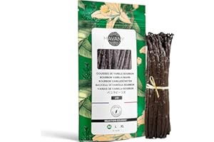 MAVANY 100% MADAGASCAR PREMIUM VANILLA Mavany – 10 vainas de vainilla de madagascar y bourbon – Calidad gourmet seleccionada para pastelería/cocina – Tamaño de 14 a 16 cm 25 gramos aprox. – Embalaje en una bolsa de frescura resellable