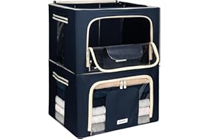 4CONVY Scatole per Armadio Rigide con Cerniera – [2024 MATERIALE AGGIORNATO] Contenitori per Armadio per Vestiti, Trapunte – Organizzatore Armadio con Struttura in Metallo Pieghevole – 2x66L