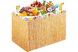 YUYWWAN Hawaii Party Tischröcke, Blume Gras Tischrock 270 x 75cm Party Dekoration, Sommertischrock Partytischrock für Sommer Beach Garden Poolparty Luau Party Outdoor Strandparty (Gelb)
