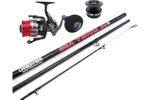 12ft Carbon Surf Beach Caster Rod & Sea Fishing Reel + Spare Spool & Line. Hunter Pro