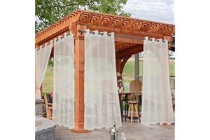 Hiseng Rideaux D'extérieur Imperméable Transparent 2 Pièces Rideau Voilage avec œillets Protection Solaire Occultant Isolant pour Pergola Jardin Tonnelle Terrasse Balcon (132x213cm,Beige)