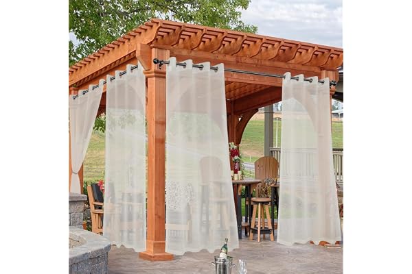 Hiseng Rideaux D'extérieur Imperméable Transparent 2 Pièces Rideau Voilage avec œillets Protection Solaire Occultant Isolant pour Pergola Jardin Tonnelle Terrasse Balcon (132x213cm,Beige)