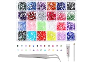 BOLOSA Resin Rhinestones Kits, 24 Colours 2mm and 3mm Flatback Round Rhinestones with 1 Tweezers Glue Pen, Bedazzling Kit Non Hotfix Crystal Gems for Nail DIY Crafts Face Tumblers Mugs