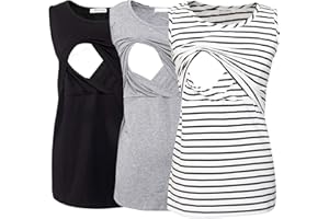 Smallshow Women's Sleeveless Maternity Nursing Clothes Breastfeeding Tank Tops 3-Pack