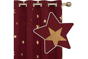 Deconovo Tende Oscuranti Termiche Isolanti Stampate a Stelle con Occhielli per Camera da Letto Moderne Bambini 2 Pannelli 117x229 cm Rosso