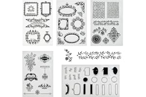 N\A Yayatty Set de Tampons Clairs Transparents Scrapbooking, 5 Feuilles Fleurs Silicone Tampon Transparent Cadre Tampons Transparent Clear Stamp en Silicone pour Bricolage Scrapbooking