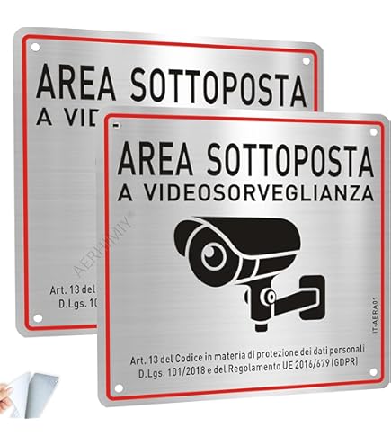 REIGY Cartello Area Videosorvegliata Alluinio Da Esterno 15x15 C, 2pcs Area Sottoposta A - Foto 6