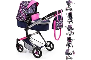 Bayer Design 18417Aa, Cochecito de Muñecas, Carro Neo Vario, Combolsa, Convertible, Plegable, Ajustable, Azul Comsirena, Color, Diseño de Corazón