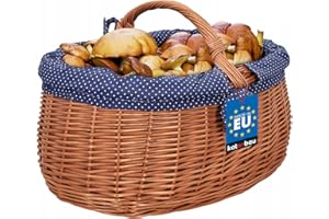 KOTARBAU® Natural Weidenkorb mit Henkel groß | mit Stoffeinlage in Blau | Tragekorb aus Weide Einkaufskorb geflochten Weide Weidenkörbe mit Henkel Einkaufskörbe Picknickkorb geflochten
