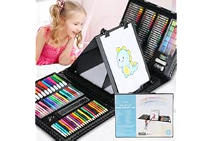 MAMIZO 208-częściowy zestaw do malowania dla dzieci, przenośna walizka do rysowania, zestaw do malowania z kredkami świecowymi, sztalugą, kredkami akwarelowymi, pastelowymi farbami, paleta o doskonałej jakości