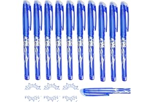 ForestM 10pcs Blue Friction Pens - 0.7mm Erasable Gel Pens with Eraser on End, Ideal for Kids & Adults, School, Office, Work, Paperwork, Stationery Supplies