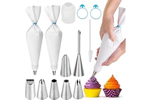 Lot de 2 Poches à Douille Premium Écolo - 7 Douilles en Inox - Poche à Douille en Coton 40 cm Réutilisable - Qualité Professionnelle Résistante en Tissu facilement Lavable Pour la Pâtisserie