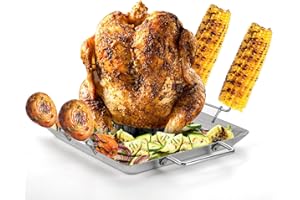 Bekith Bierdose Hähnchengriller mit Aromabehälter Auffangschale Hähnchenhalter Bräter, Edelstahl Grillrost Hähnchenständer für Grill, Ofen oder Smoker, Spülmaschinenfest